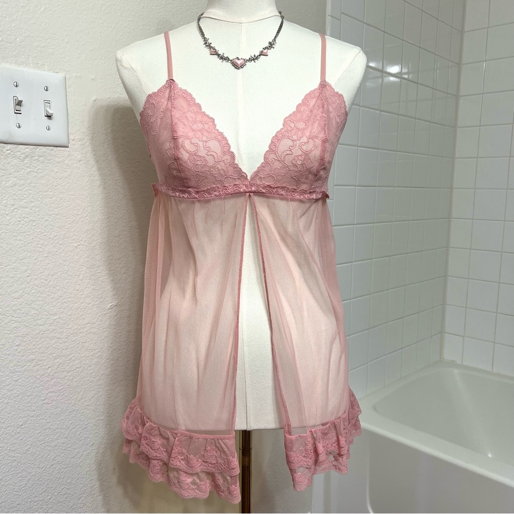 Victoria's Secret pastel blush pink sheer lace y2k slip lingerie dress spring